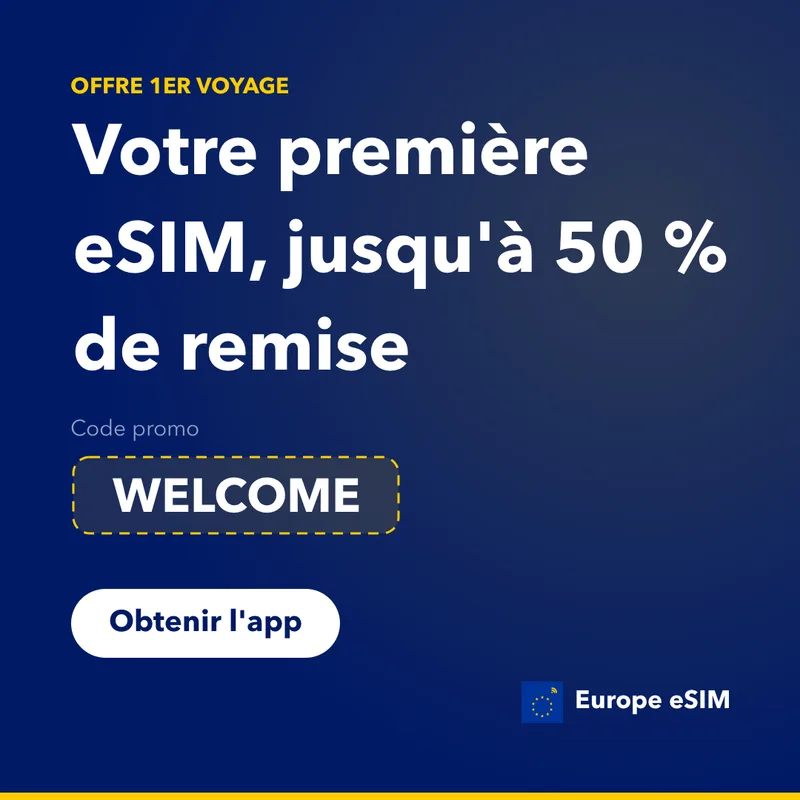 Code promo Europe eSIM — 15 % sur le 1er forfait