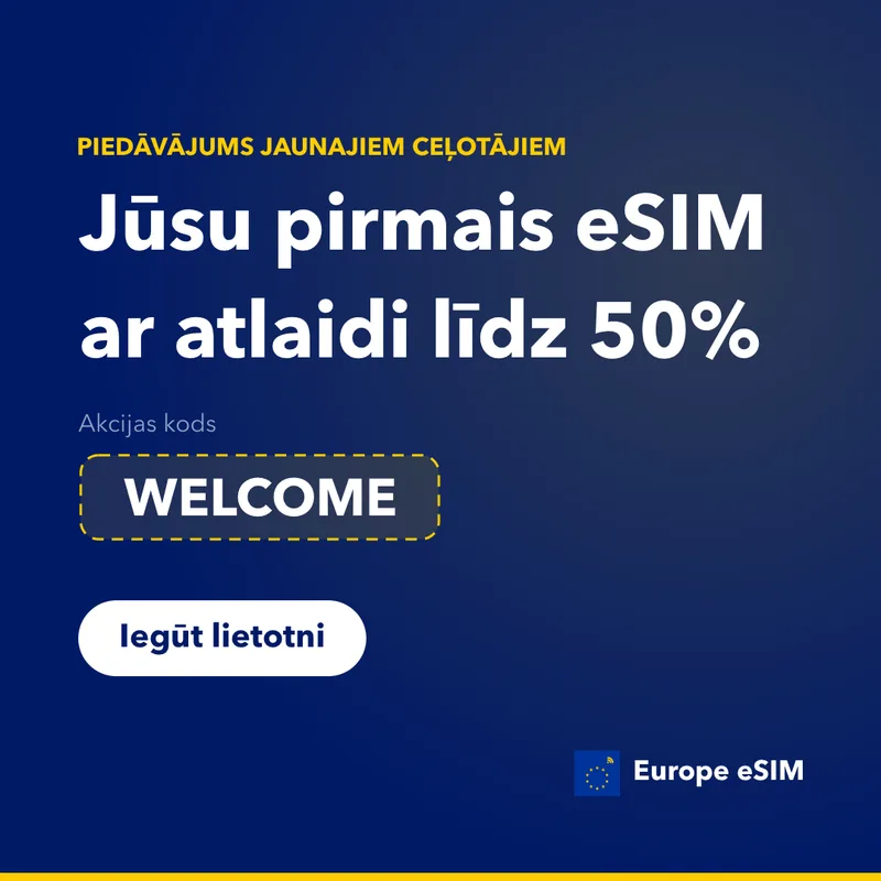 Europe eSIM akcijas kods — ietaupiet 15% pirmajam plānam