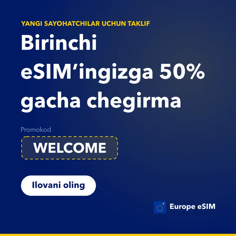 Europe eSIM Promokodi — Birinchi Paketga 15% Chegirma
